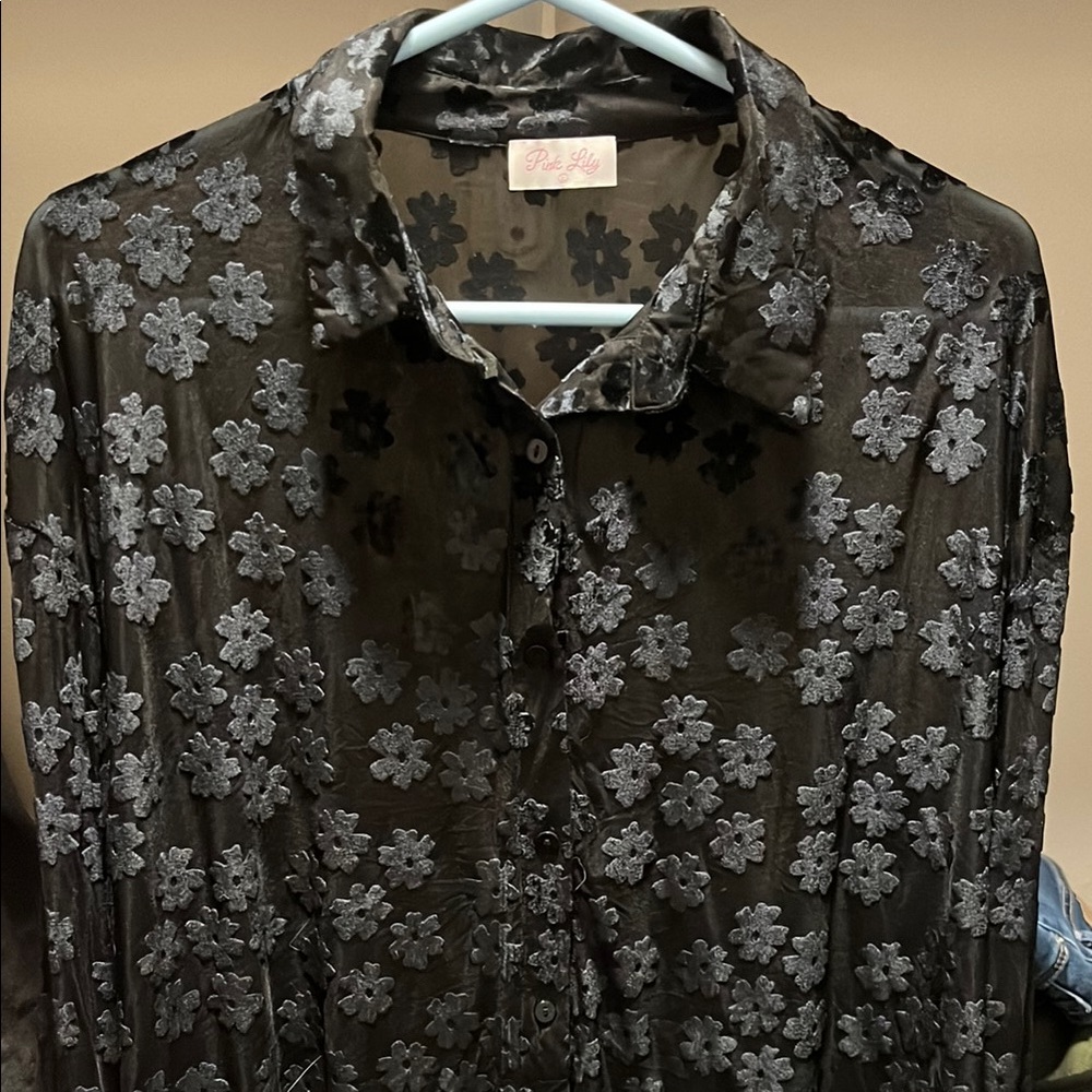 Black Sheer Floral Blouse